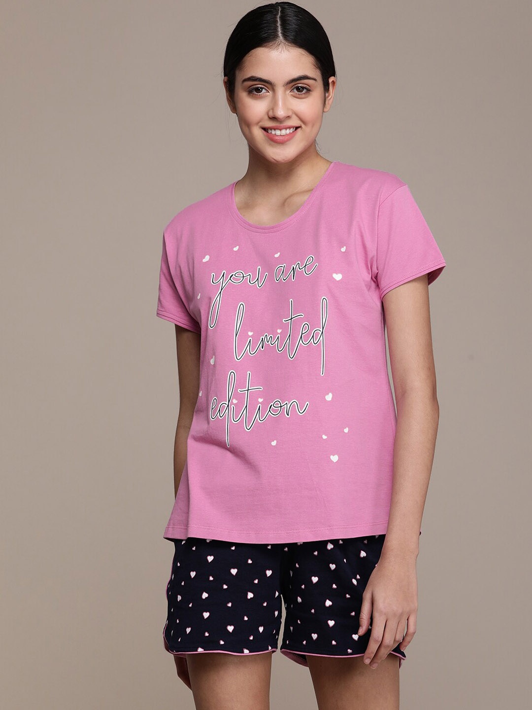 

beebelle Typography Printed Pure Cotton Night Suit, Pink