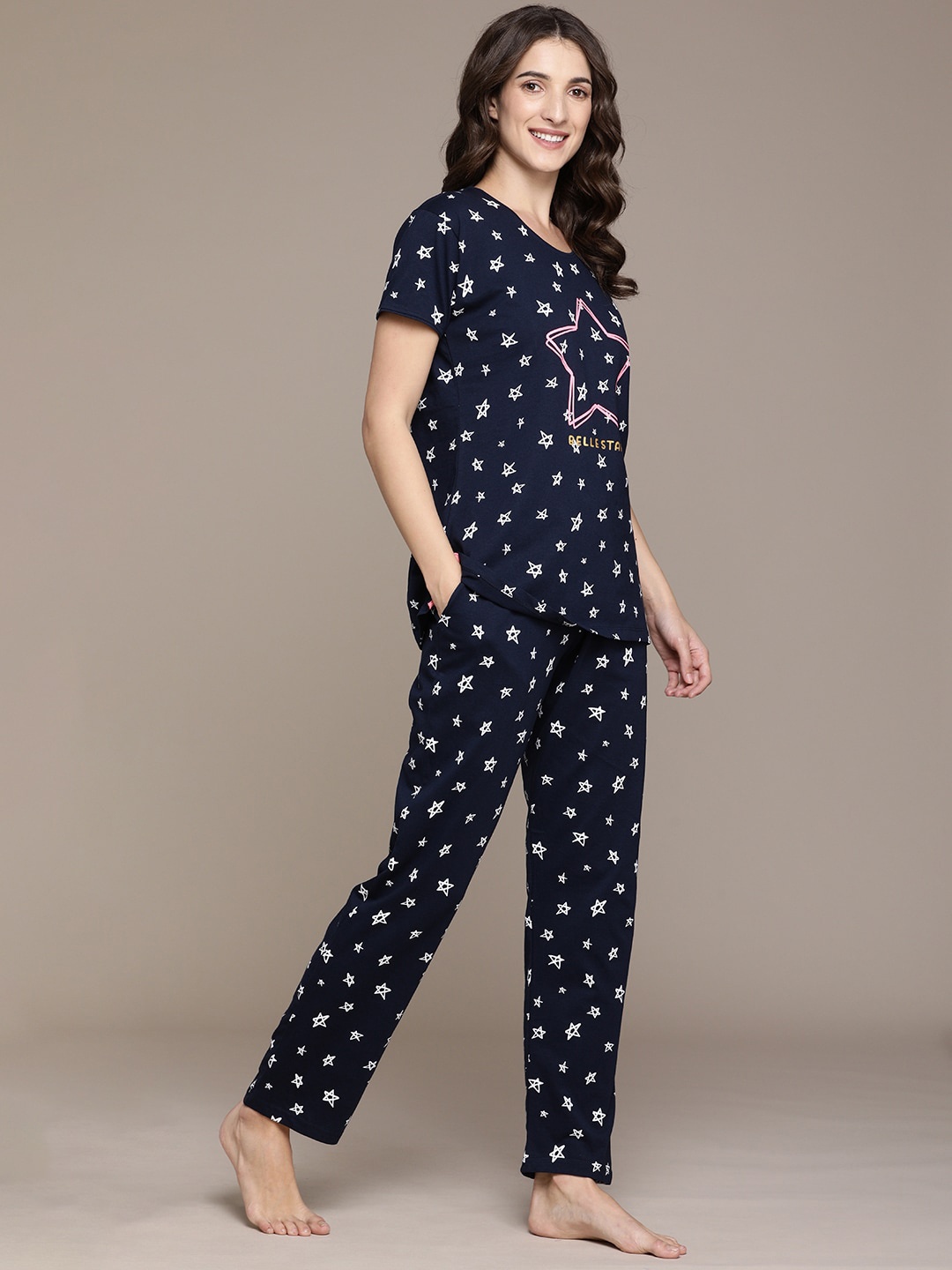 

beebelle Conversational Printed Pure Cotton Night Suit, Navy blue