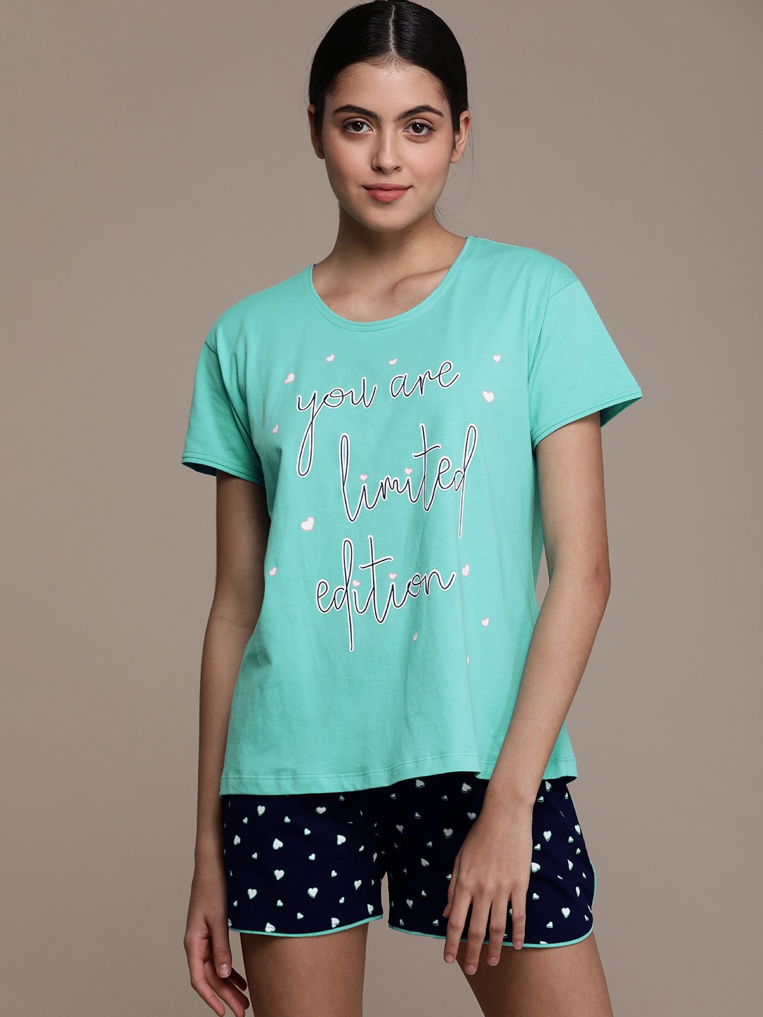 

beebelle Typography Printed Pure Cotton Night Suit, Green