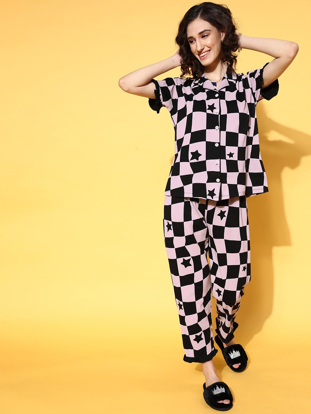 

beebelle Checks Pure Cotton Night Suit, Black