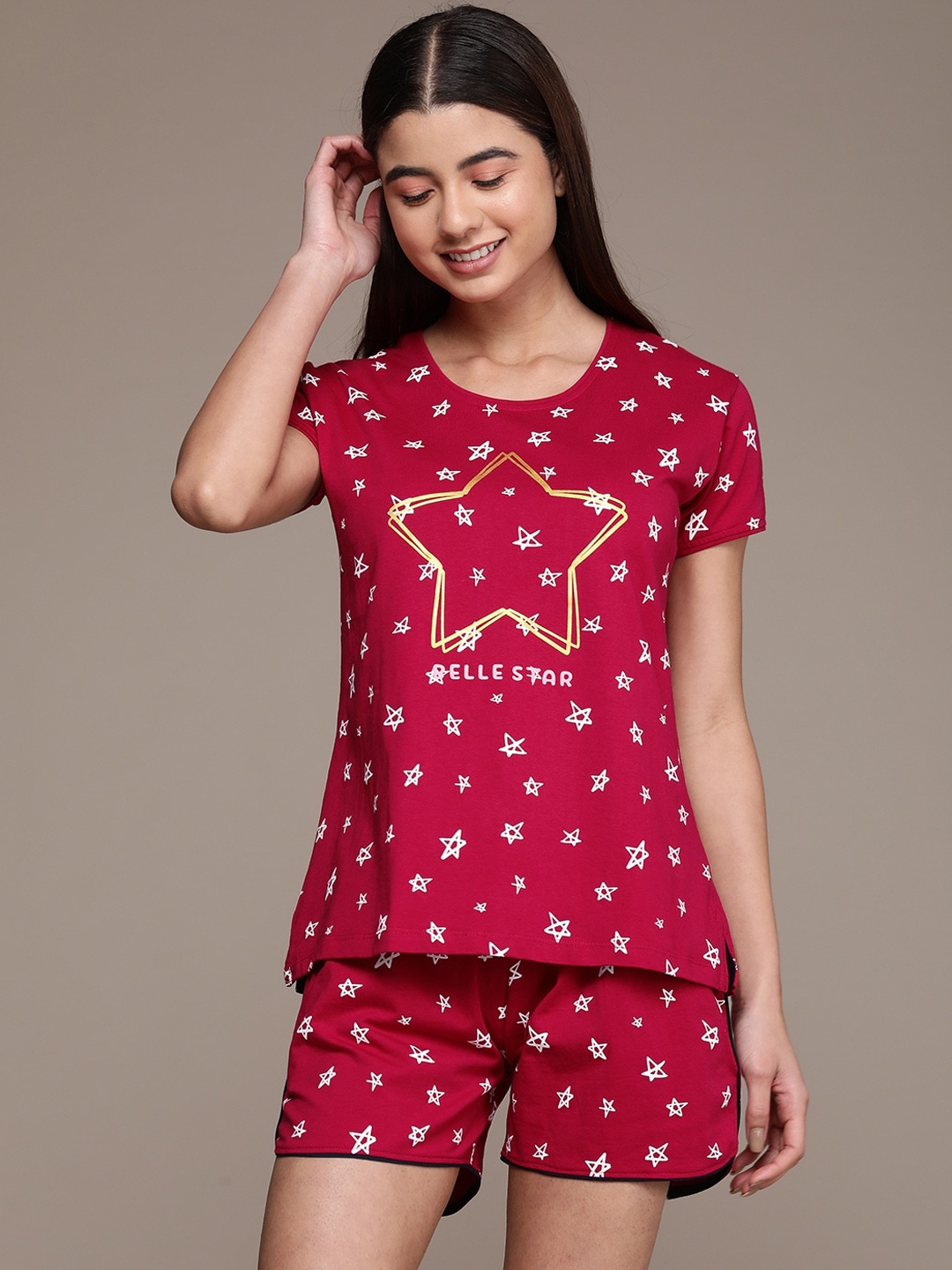 

beebelle Conversational Printed Pure Cotton Night Suit, Maroon