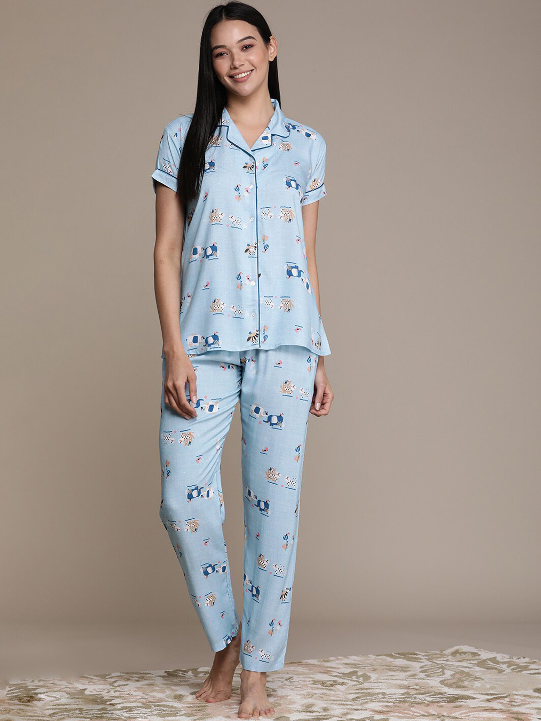 

beebelle Conversational Printed Night Suit, Blue