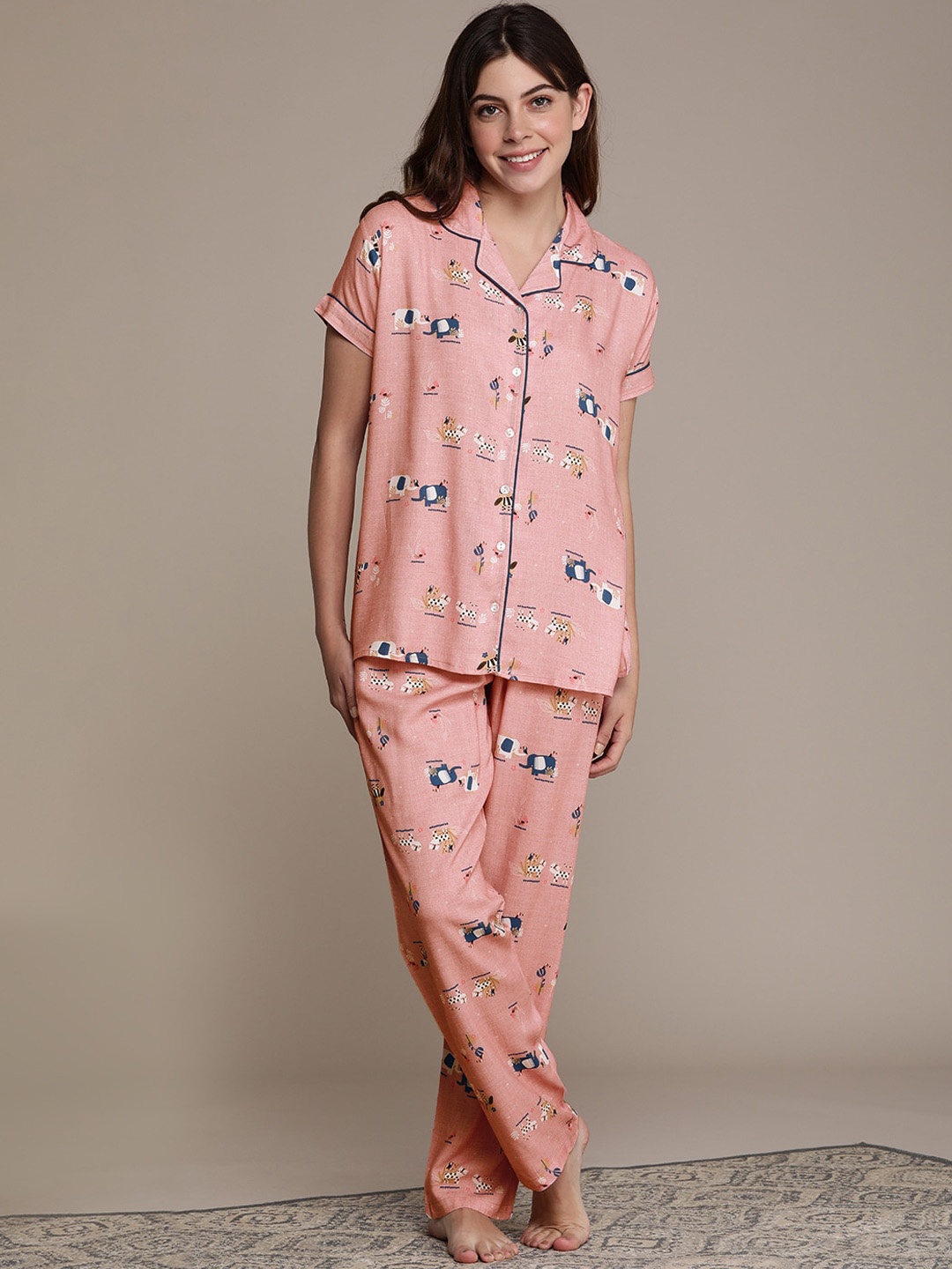 

beebelle Conversational Printed Night Suit, Pink