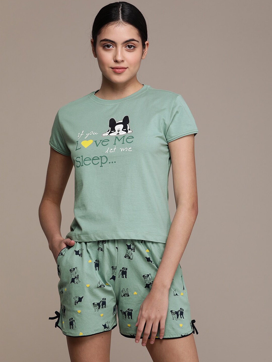 

beebelle Typography Printed Pure Cotton Night Suit, Green