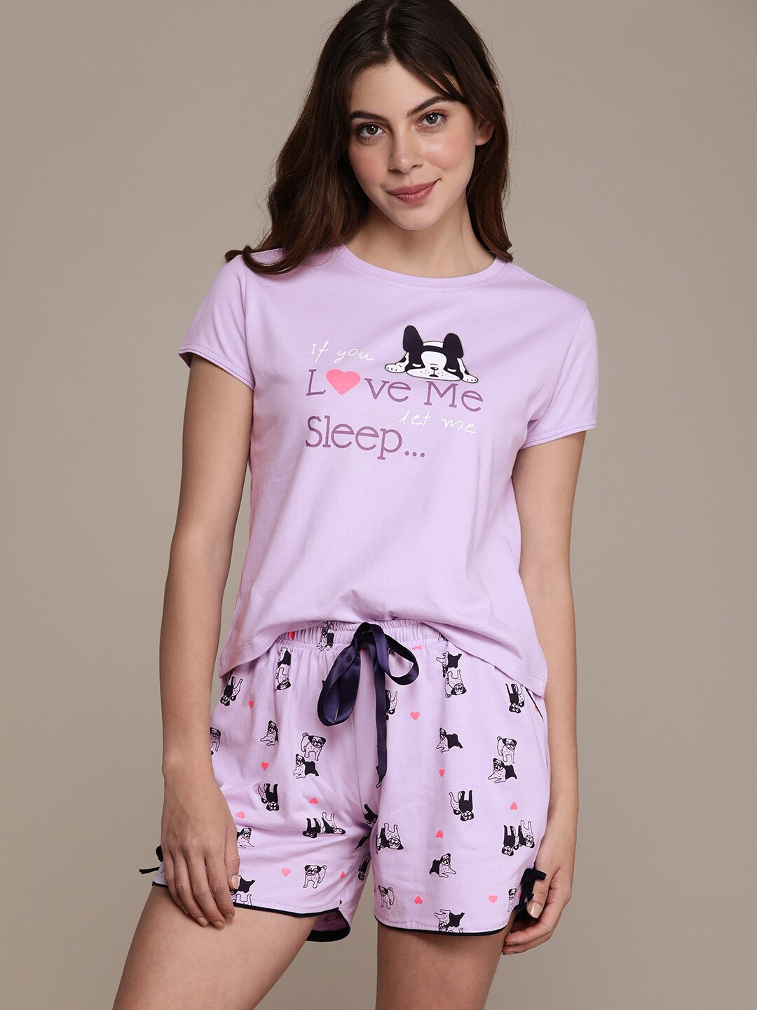 

beebelle Typography Printed Pure Cotton Night Suit, Lavender