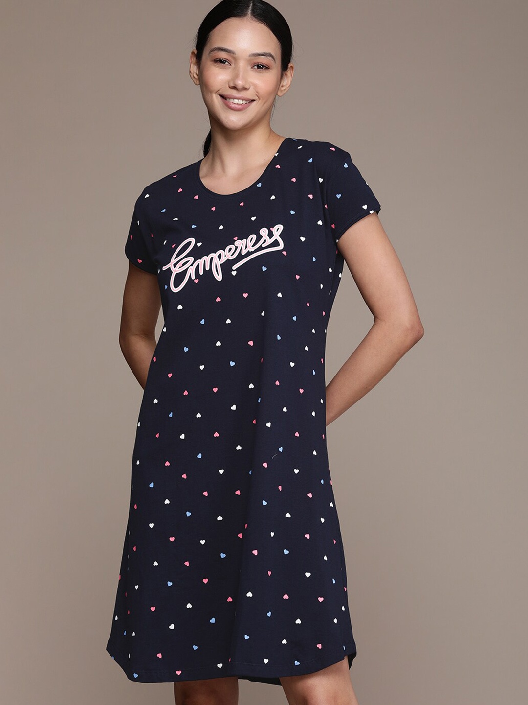 

beebelle Conversational Printed Pure Cotton Nightdress, Navy blue