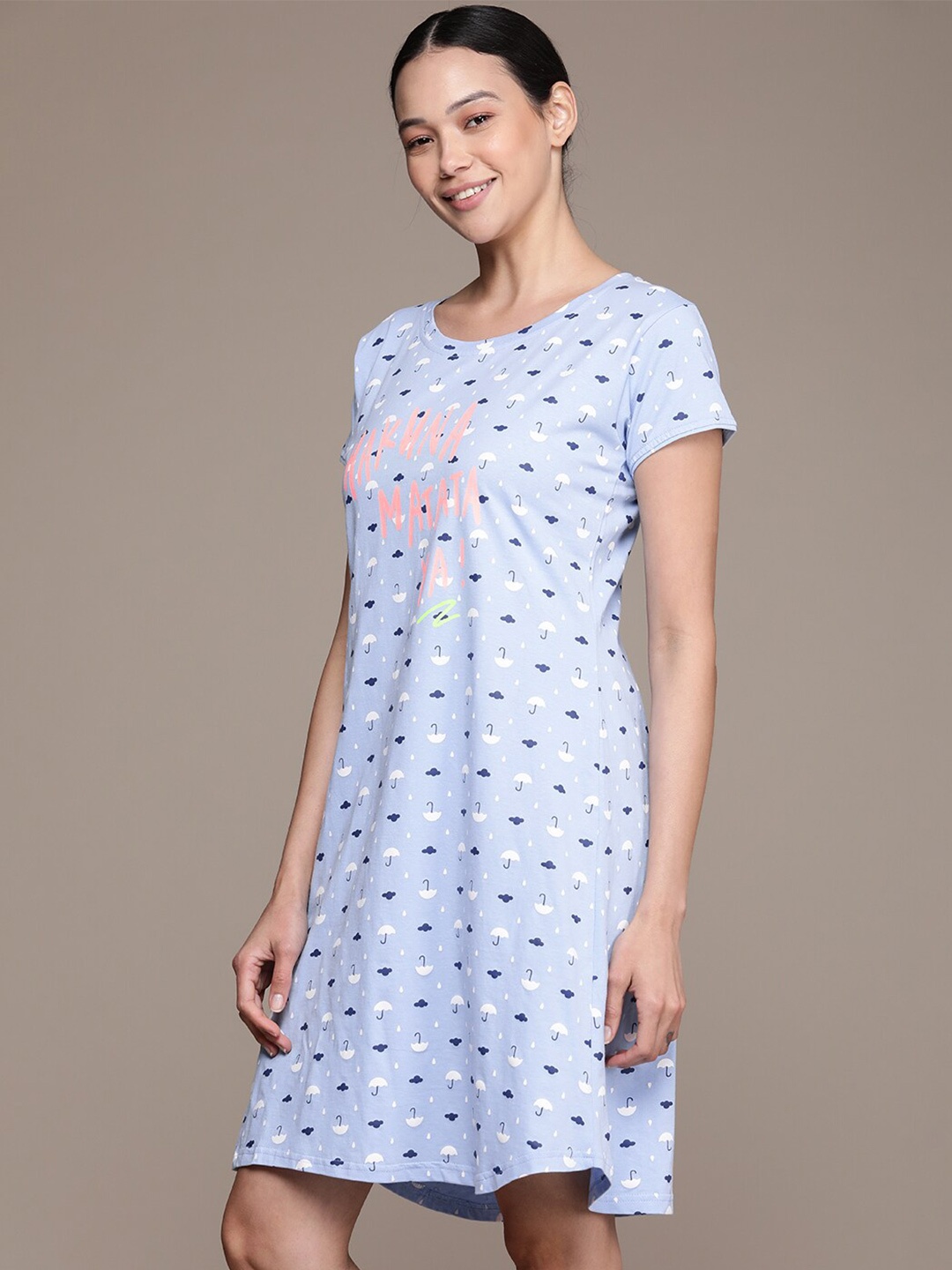 

beebelle Conversational Printed Pure Cotton Nightdress, Blue