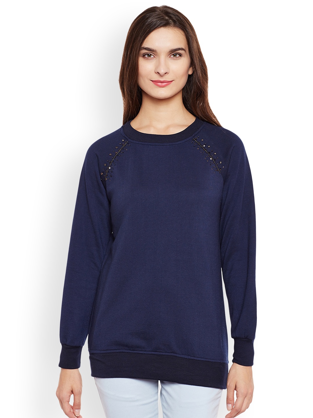 

Belle Fille Women Navy Blue Solid Sweatshirt