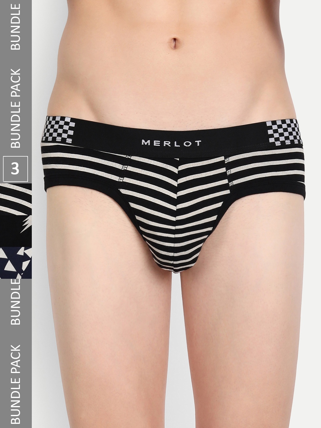 

MERLOT Men Pack Of 3 Printed Bamboo Cotton Ultra-Soft Basic Briefs, Black