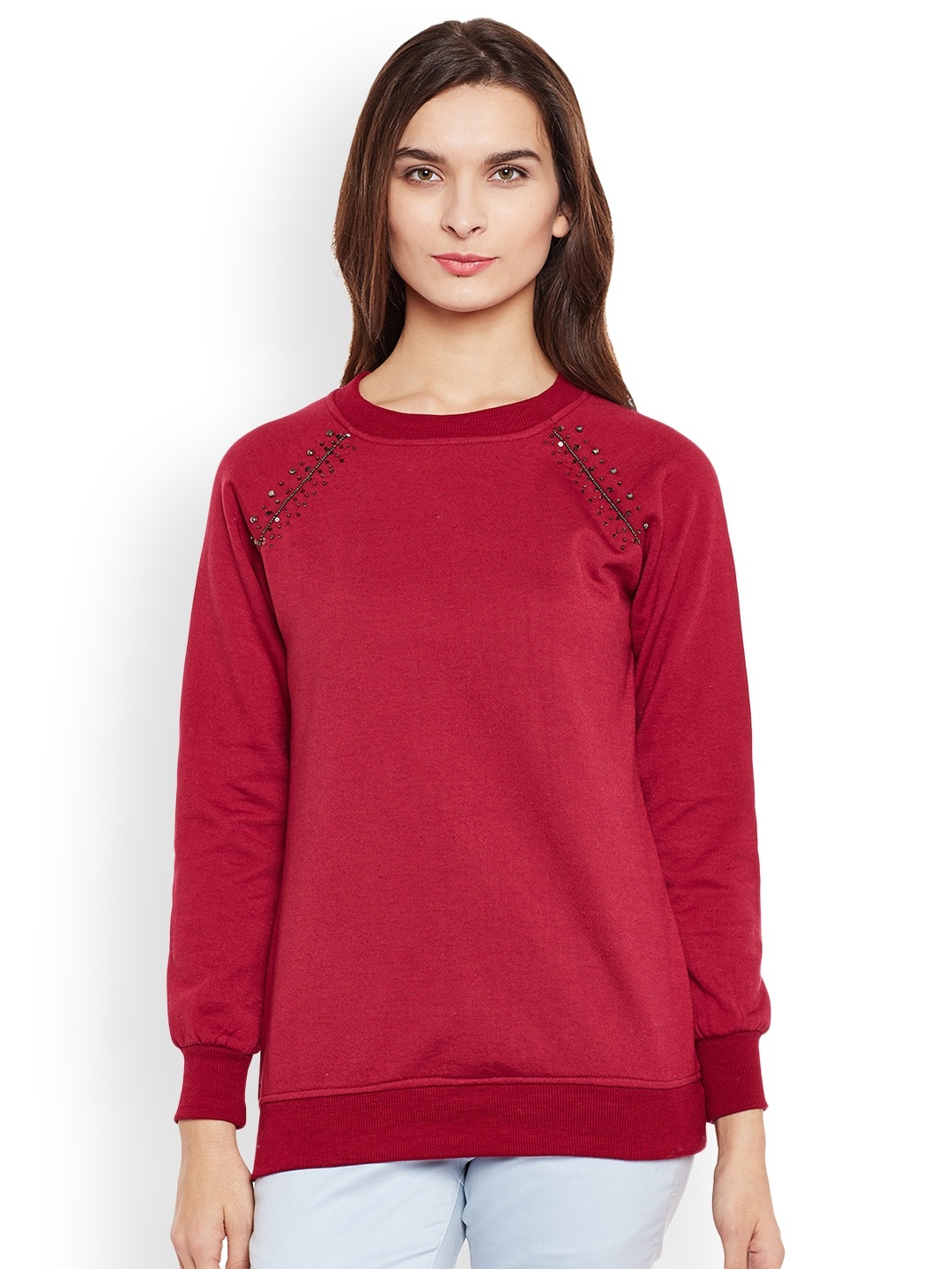 

Belle Fille Women Maroon Solid Sweatshirt