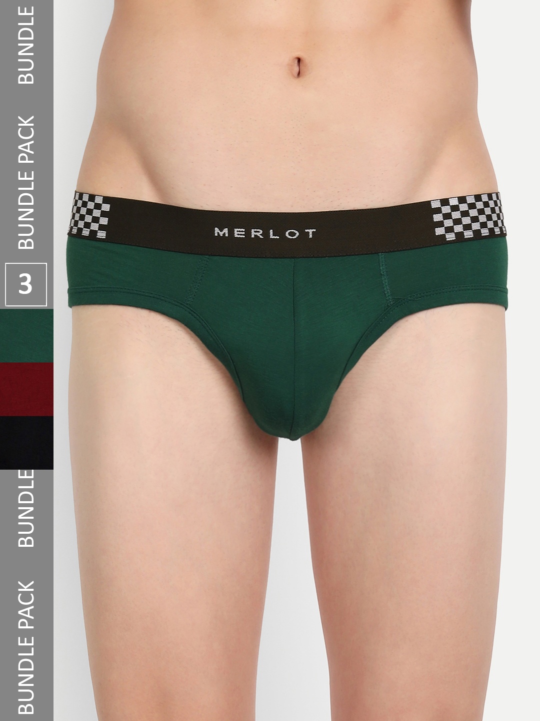 

MERLOT Men Pack Of 3 Printed Low-Rise Ultra-Soft & Smooth Bamboo Cotton Basic Briefs, Black