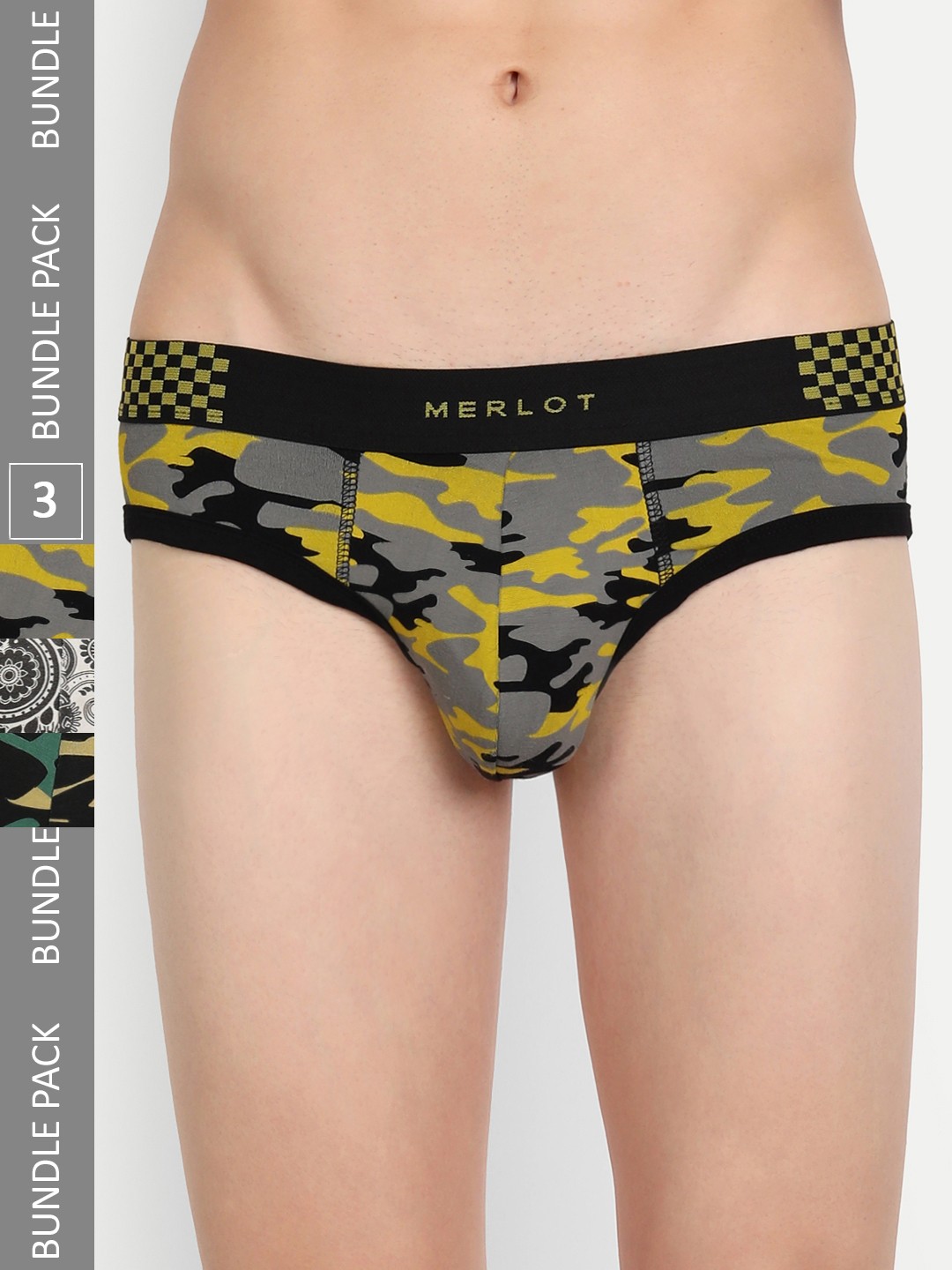 

MERLOT Pack Of 3 Assorted Camouflage Printed Low Rise Ultra-Soft & Smooth Basic Briefs