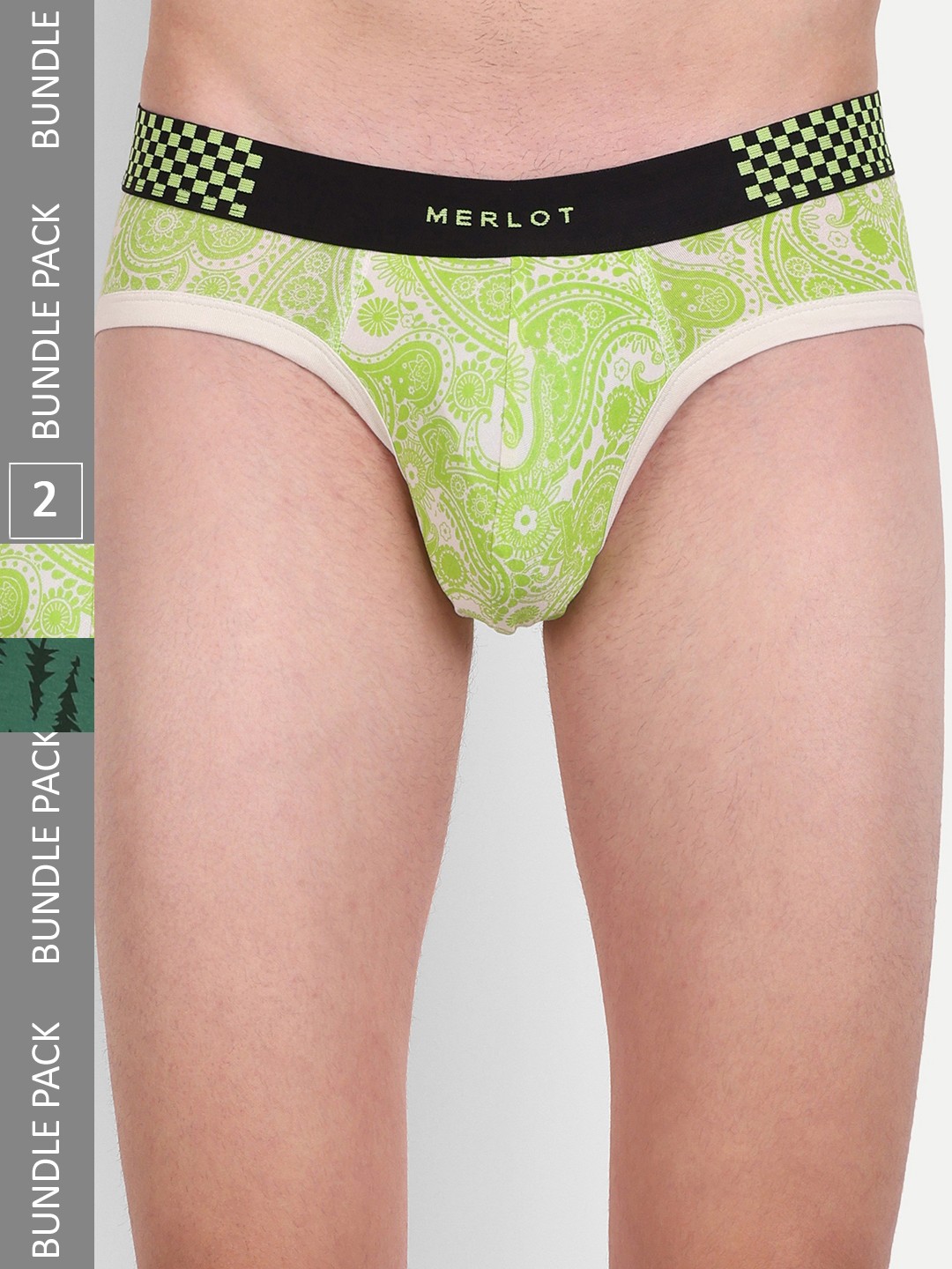 

MERLOT Men Pack Of 2 Printed Bamboo Cotton Anti-Bacterial Briefs, Lime green