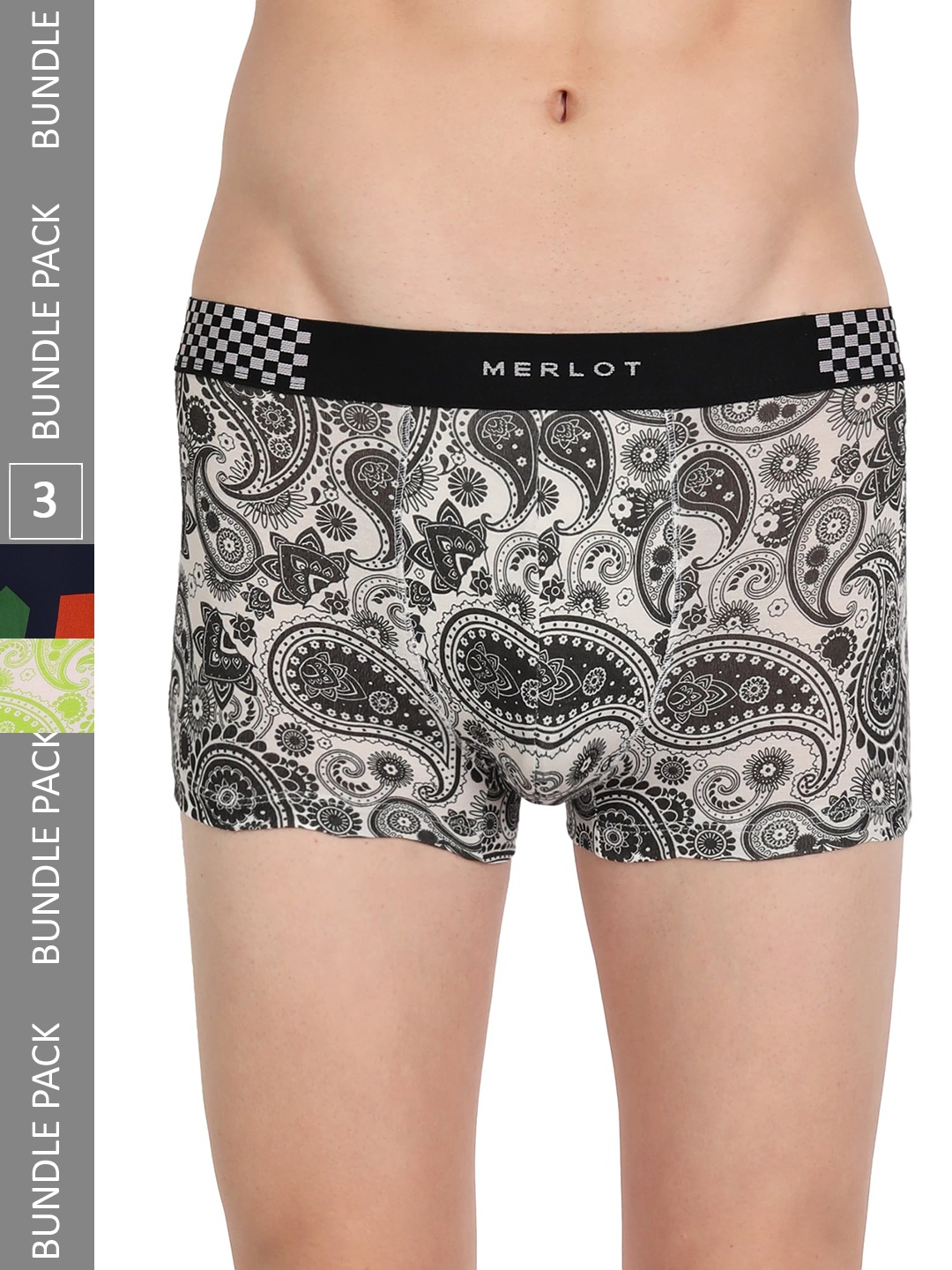 

MERLOT Men Pack Of 3 Printed Intelli-Fresh, Cotton Ultra-Soft & Smooth Trunk, Blue