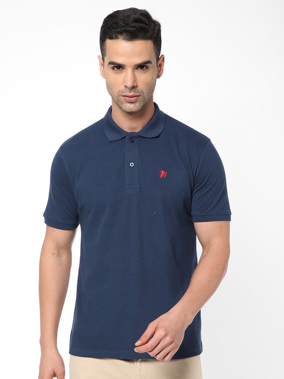 

R&B Polo Collar Short Sleeves Cotton T-shirt, Blue