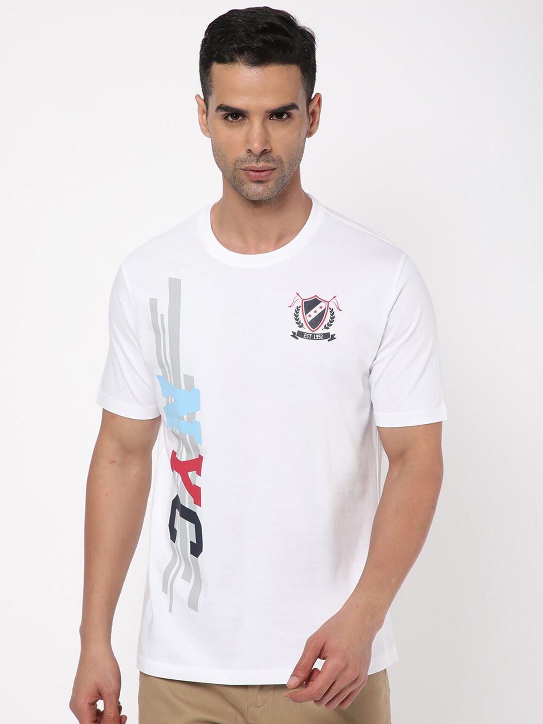 

R&B Men Typography Printed Cotton T-shirt, White
