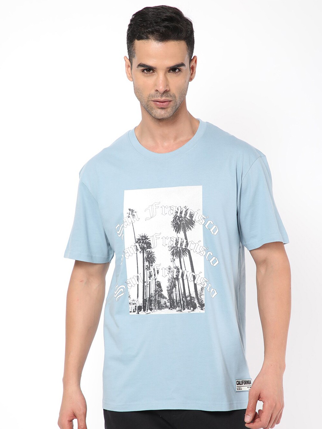 

R&B Tropical Printed Casual Cotton T-shirt, Blue