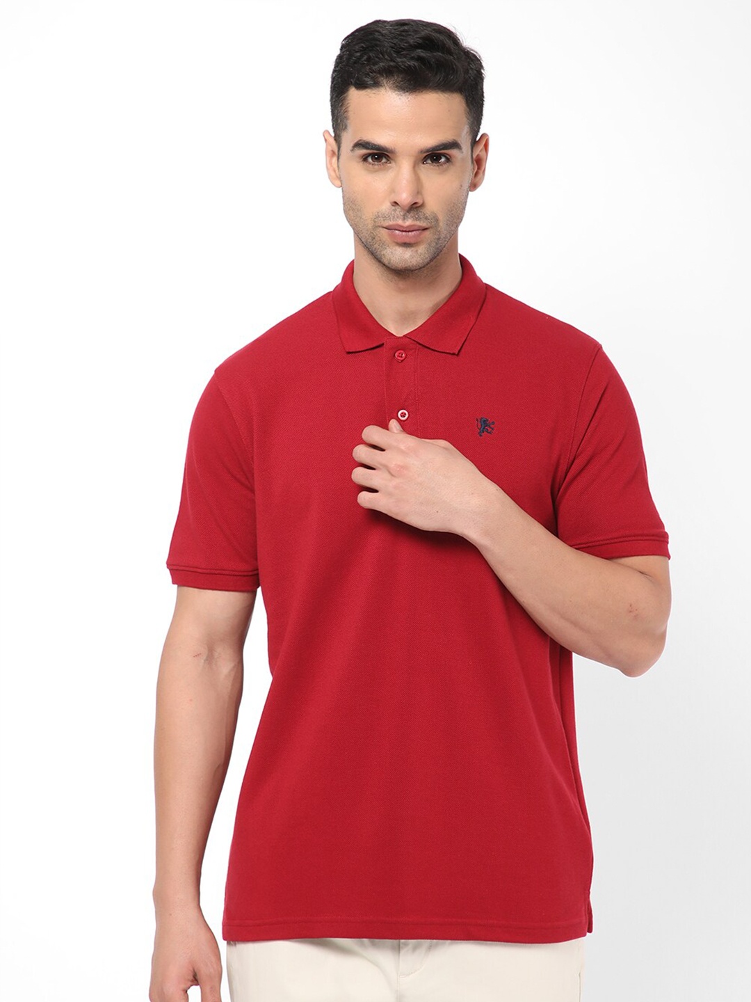 

R&B Polo Collar Cotton T-shirt, Red