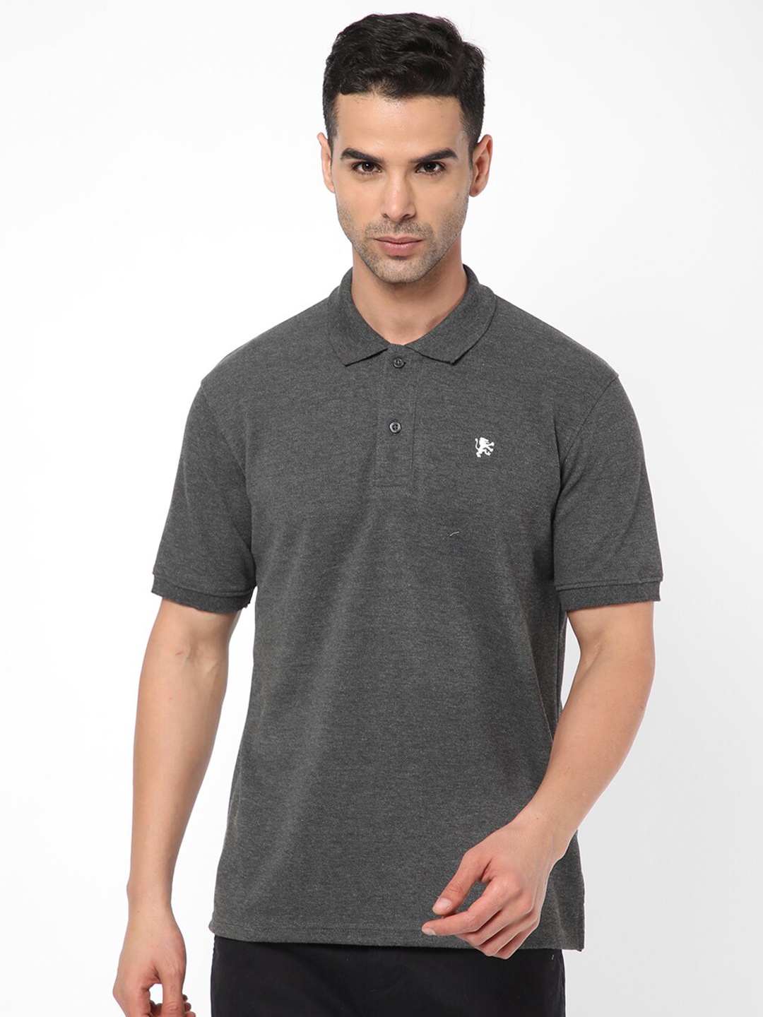 

R&B Polo Collar Casual Cotton T-shirt, Grey melange
