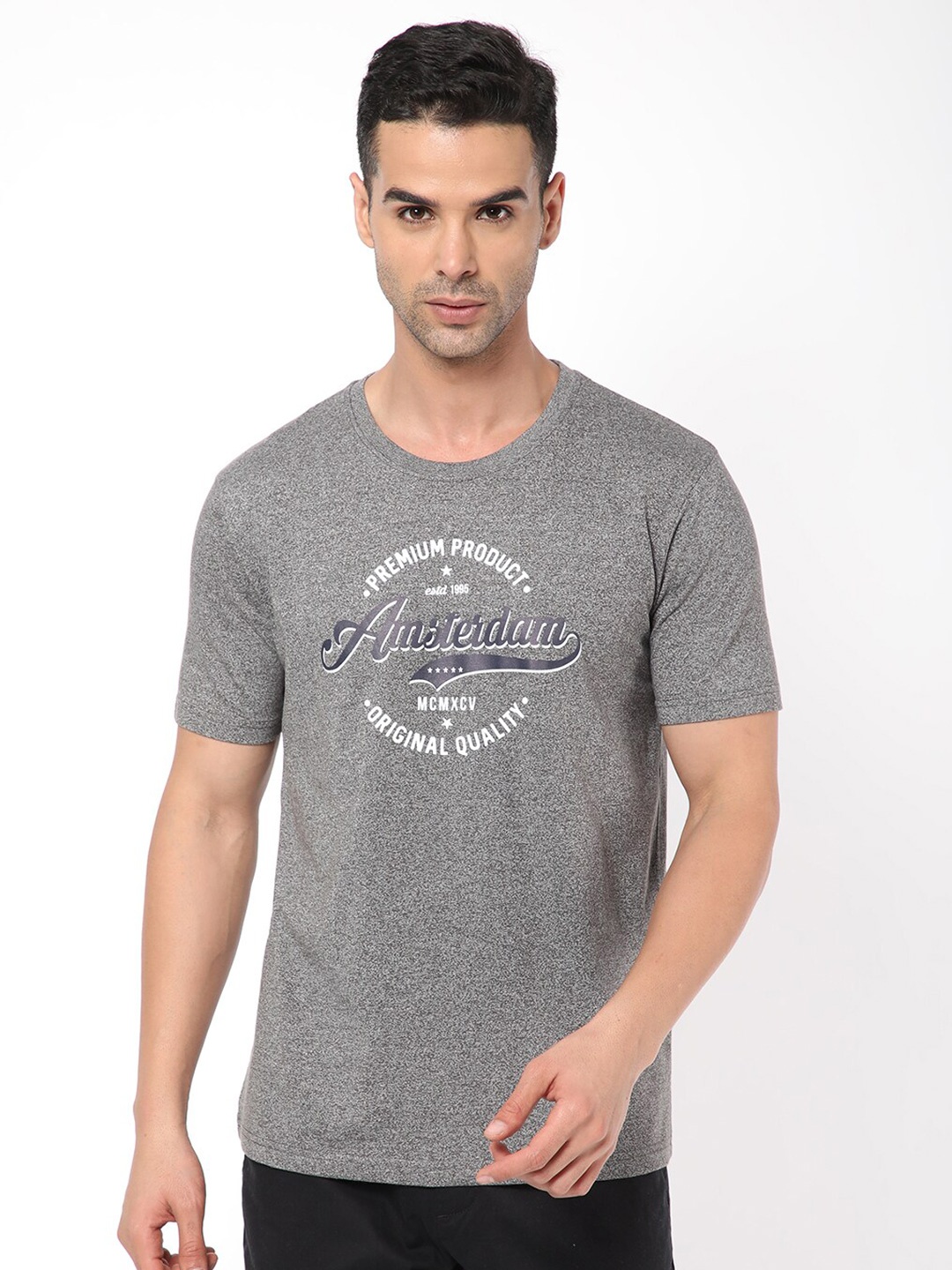 

R&B Typography Printed Cotton T-shirt, Grey