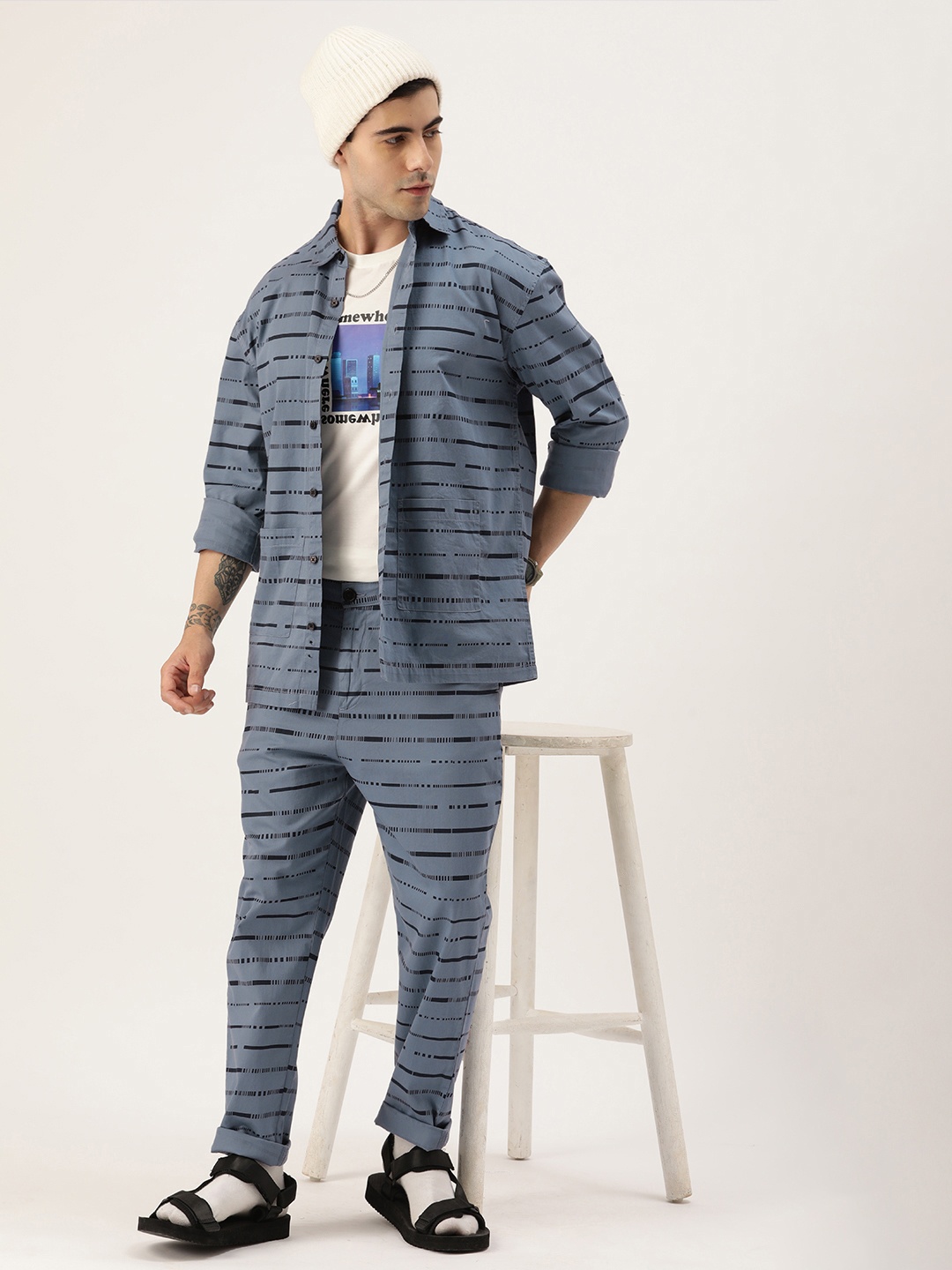 

Kook N Keech Striped Shirt & Trousers Co-ords, Grey