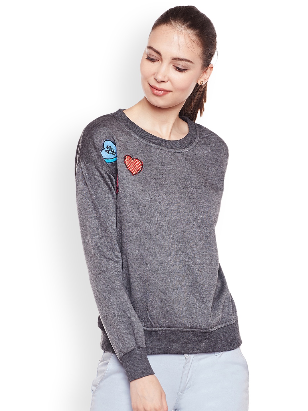 

Belle Fille Women Grey Solid Sweatshirt
