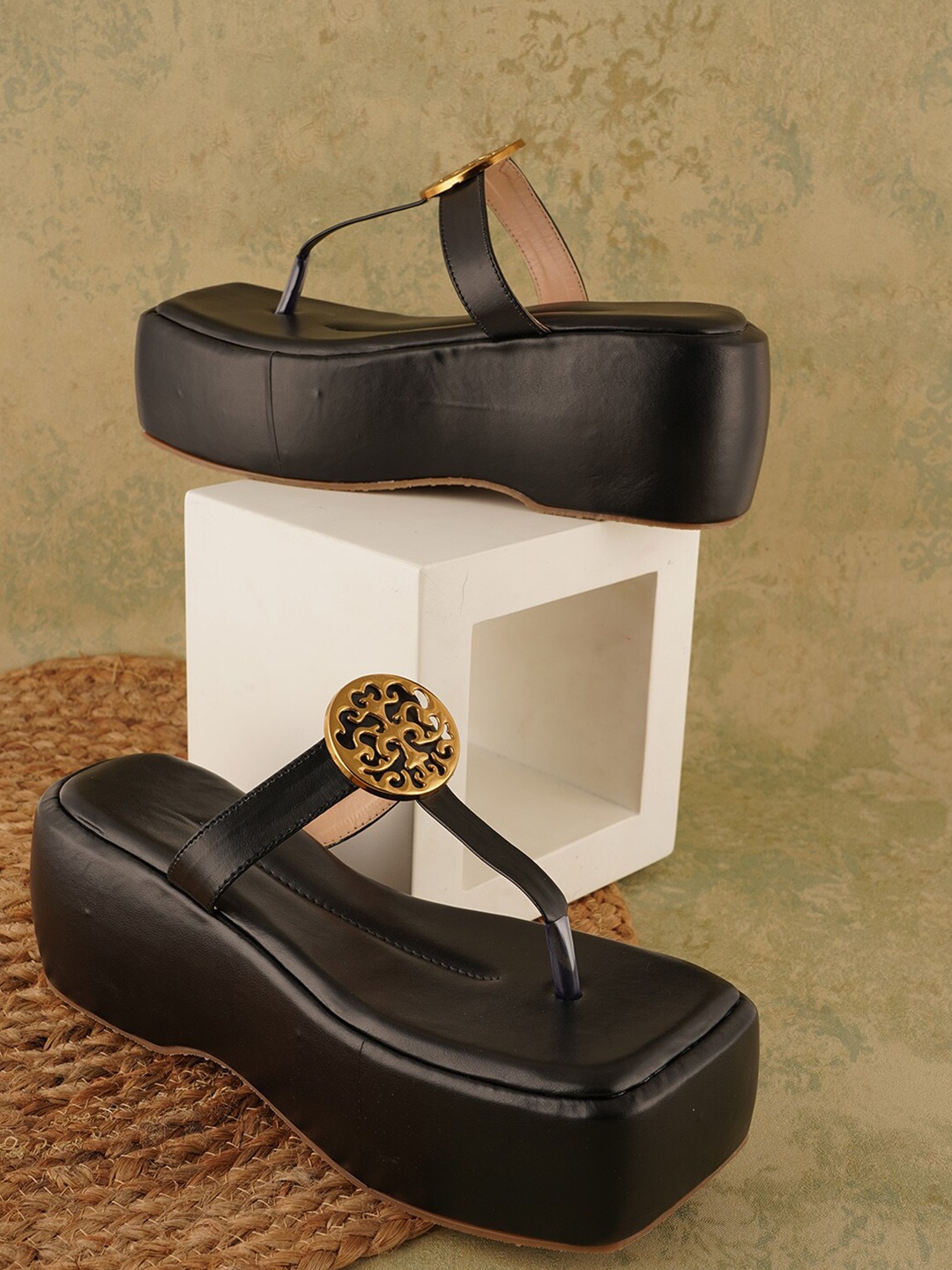 

Walkfree Embellished T-Strap Flatform Heels, Black