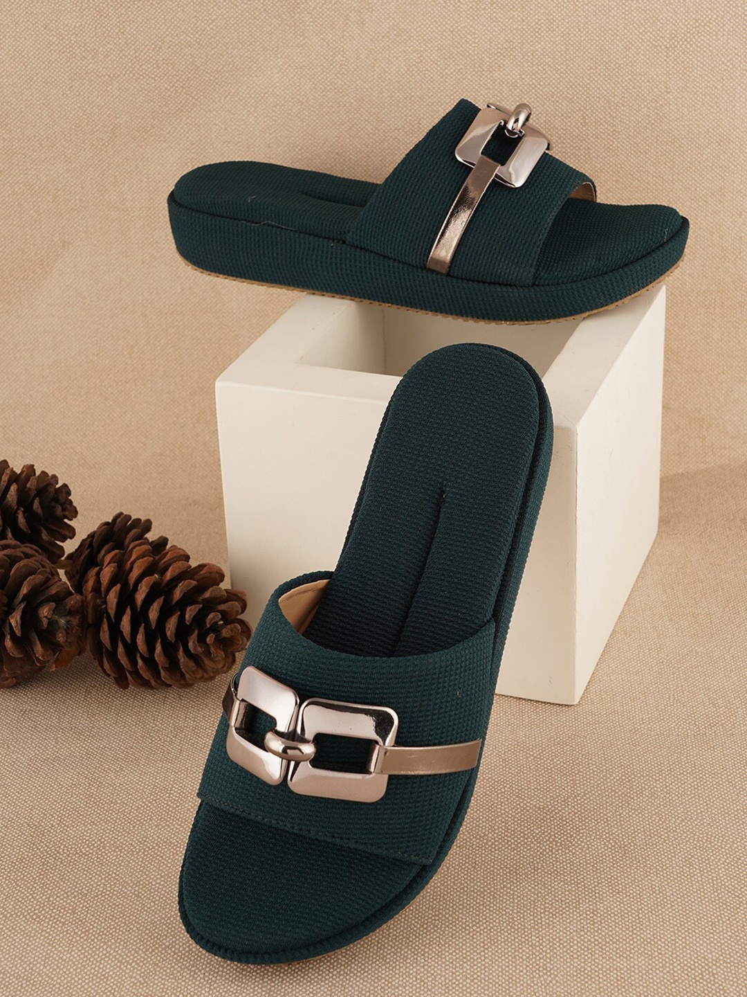

Walkfree Women Open Toe Flats Comfort Heels, Teal