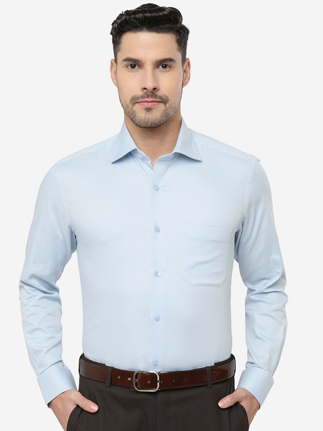 

METAL Slim Fit Textured Self Design Cotton Formal Shirt, Blue