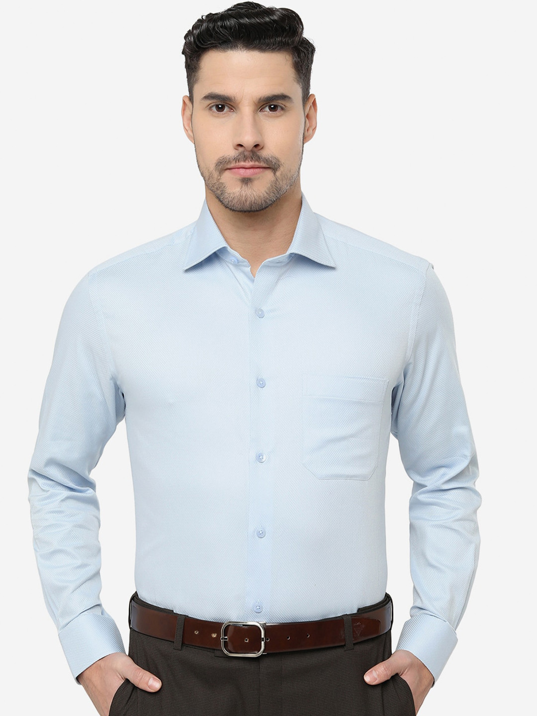 

METAL Slim Fit Textured Self Design Cotton Formal Shirt, Blue