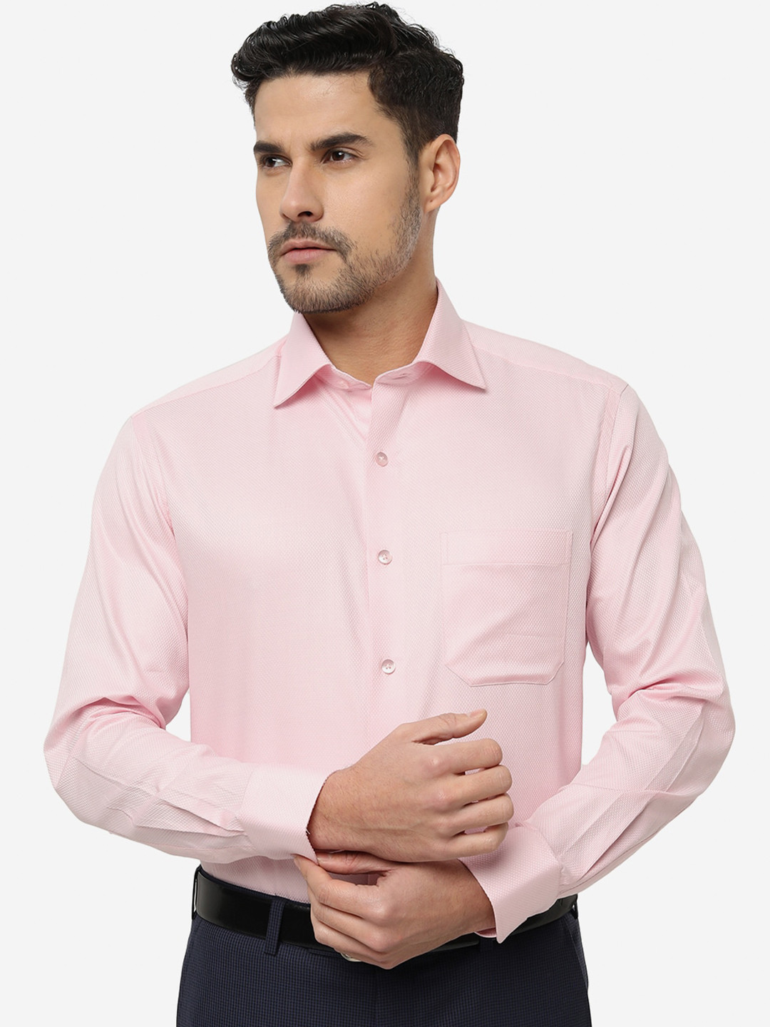 

METAL Slim Fit Textured Self Design Cotton Formal Shirt, Pink