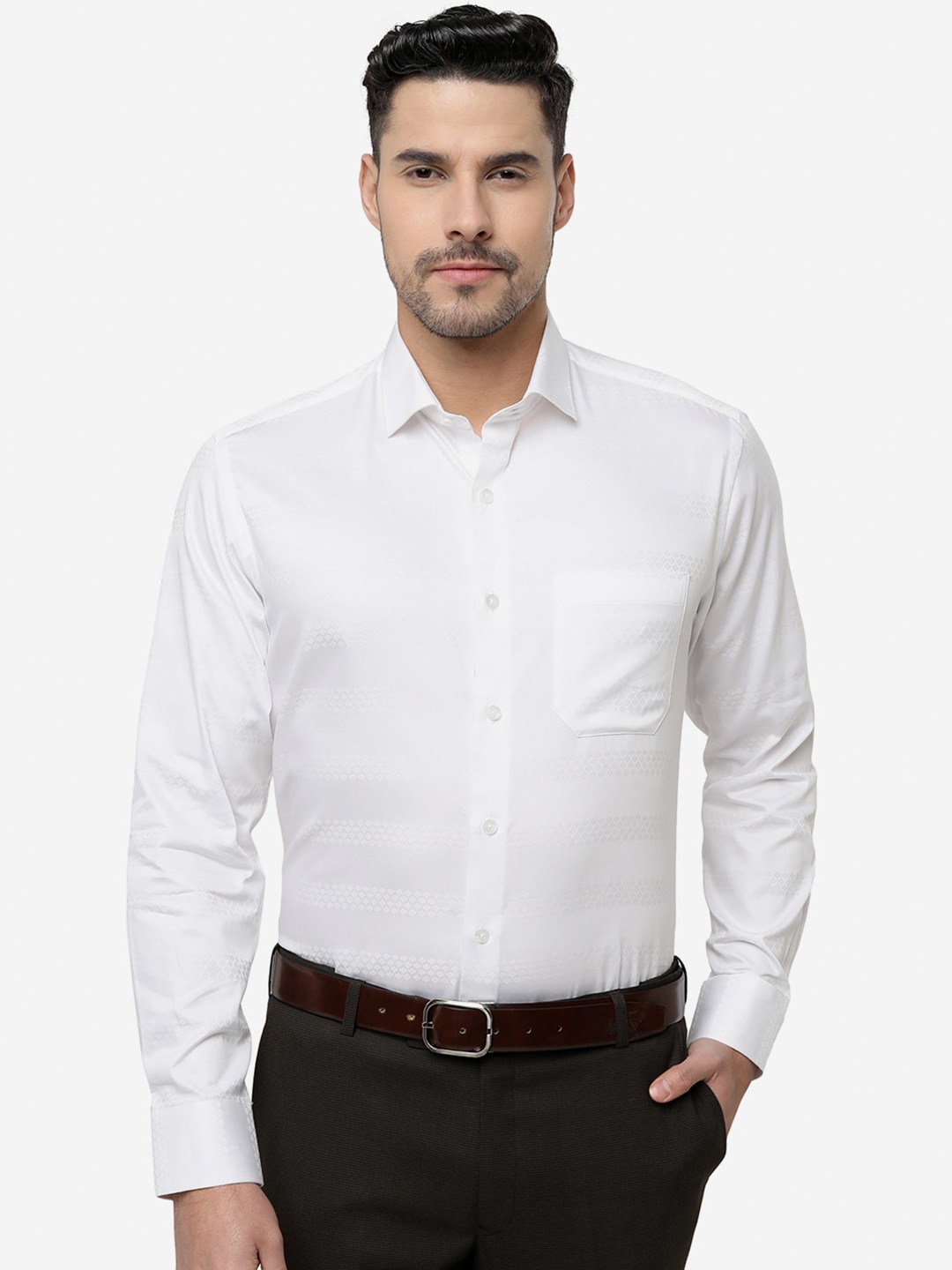 

METAL Slim Fit Textured Self Design Cotton Formal Shirt, White