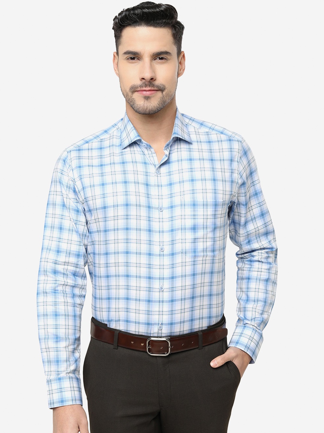 

METAL Slim Fit Tartan Checks Checked Cotton Formal Shirt, White