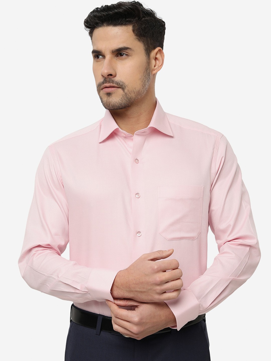 

METAL Slim Fit Textured Self Design Cotton Formal Shirt, Pink