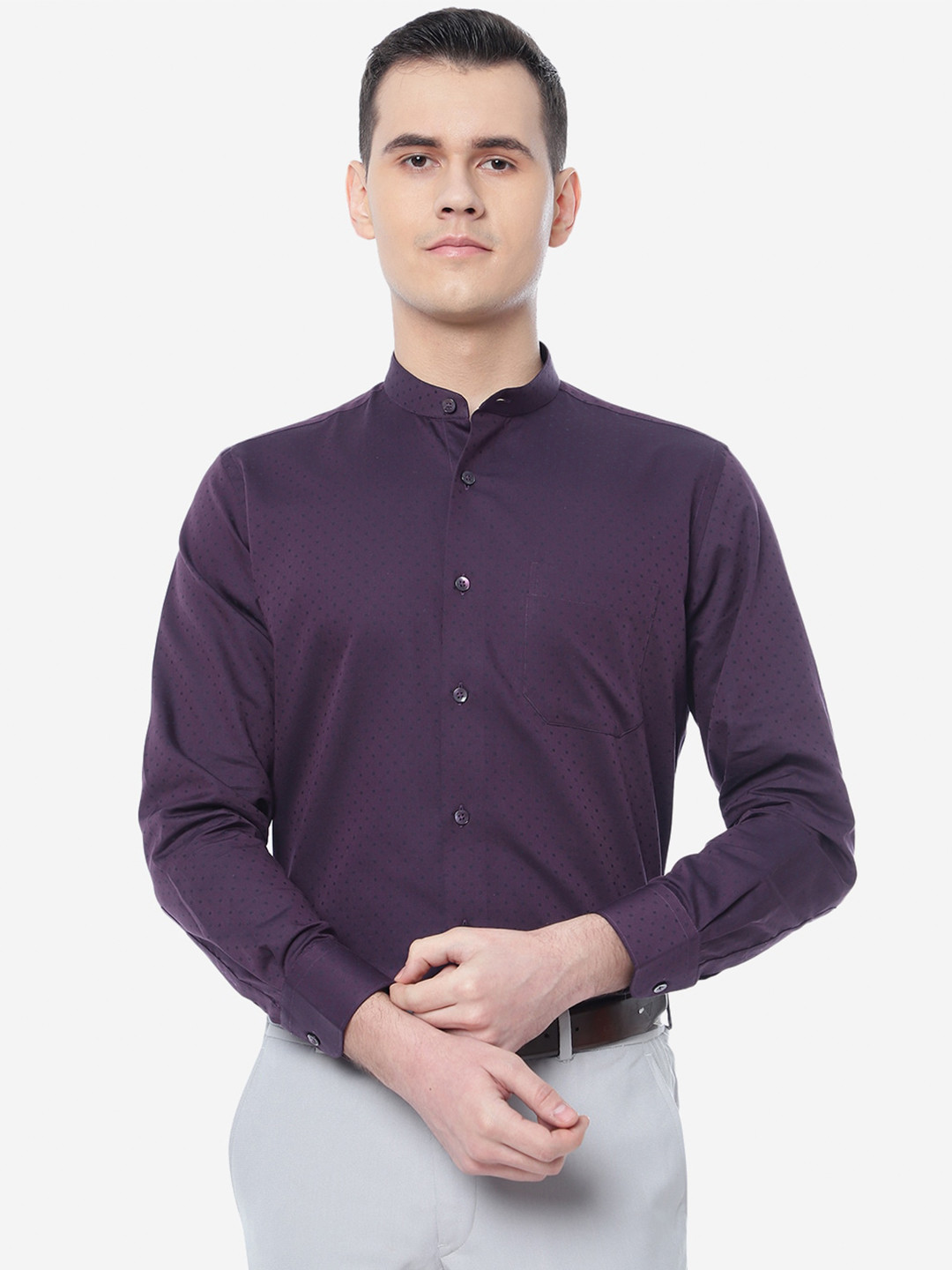 

METAL Slim Fit Micro Ditsy Printed Cotton Formal Shirt, Purple