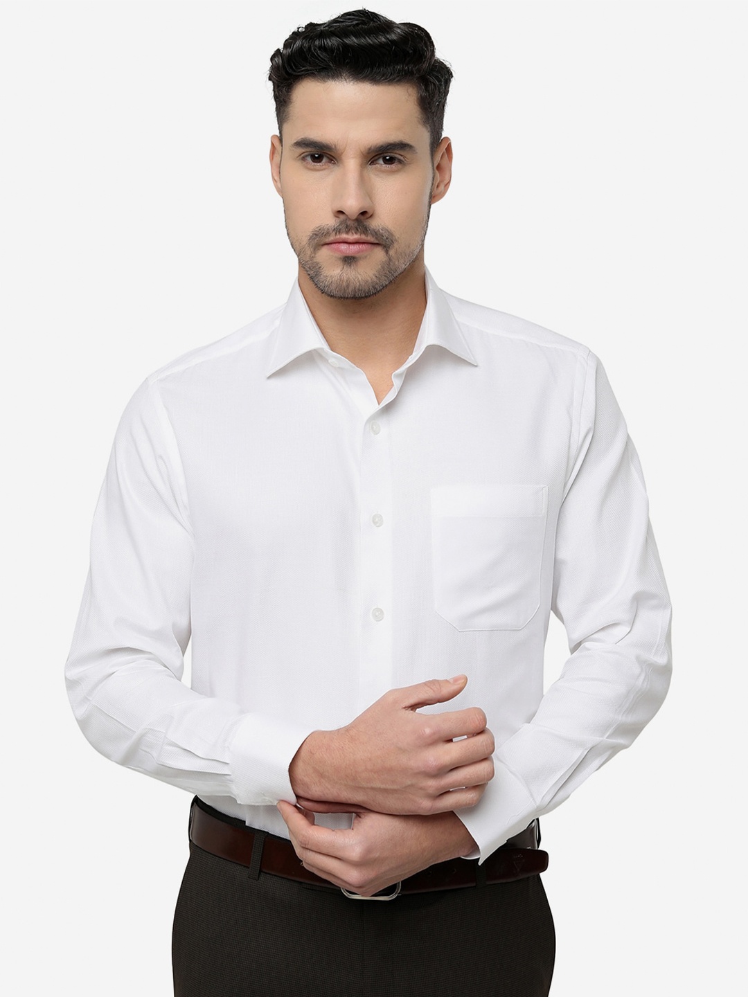 

METAL Slim Fit Textured Self Design Cotton Formal Shirt, White
