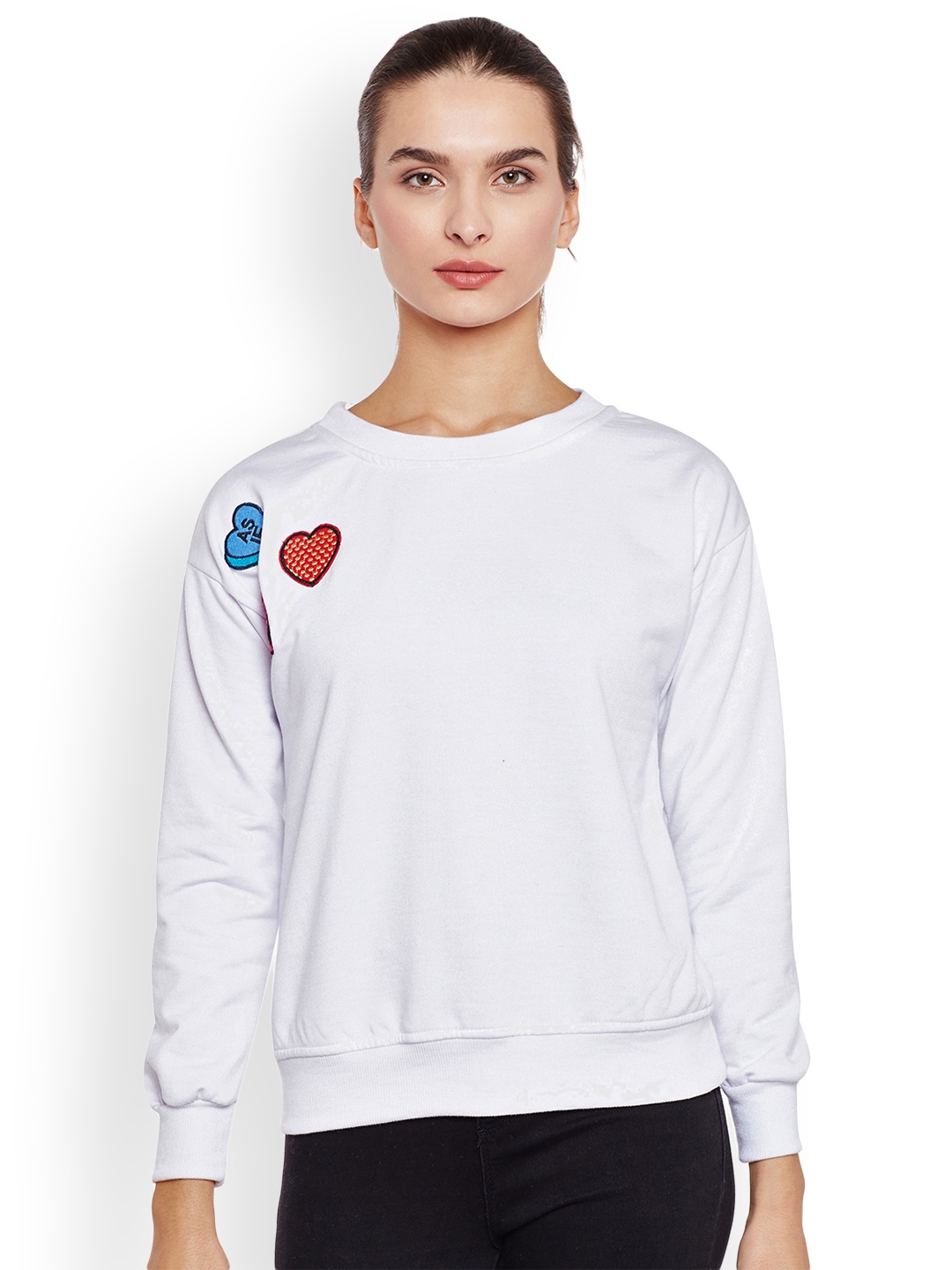 

Belle Fille Women White Solid Sweatshirt