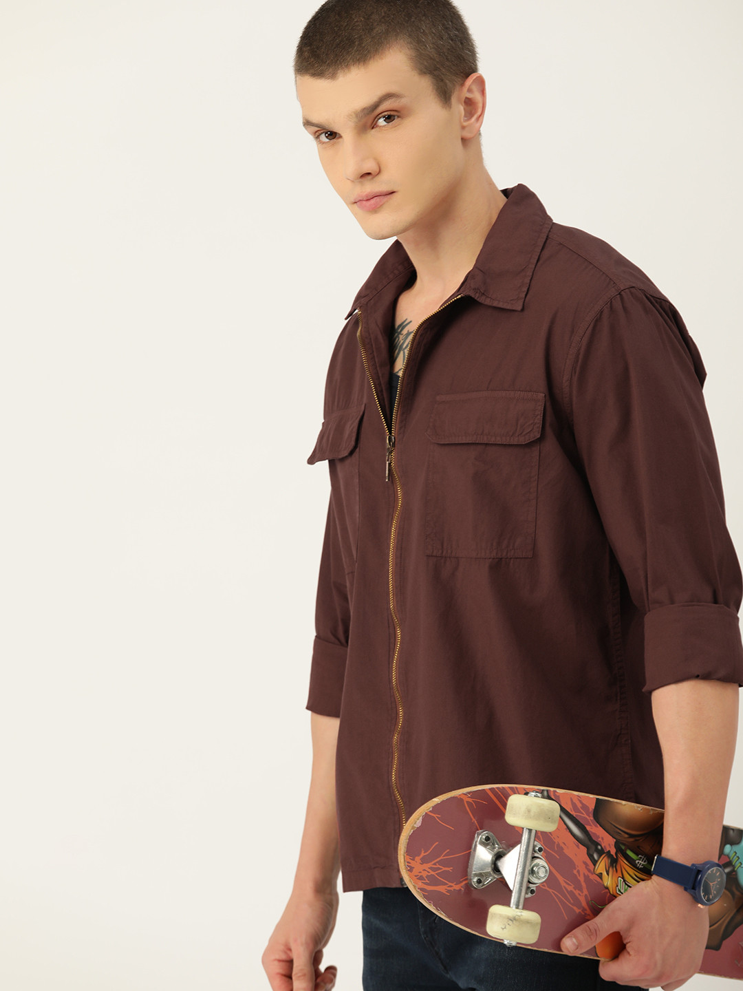 

Kook N Keech Men Comfort Chambray Pure Cotton Casual Shirt, Brown