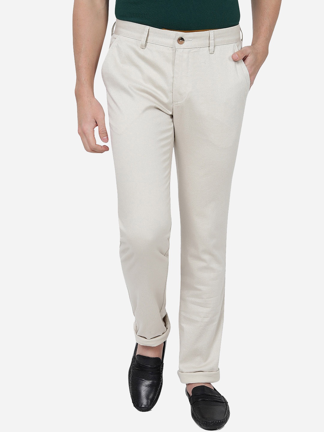 

Greenfibre Men Slim Fit Mid-Rise Cotton Chinos, Cream