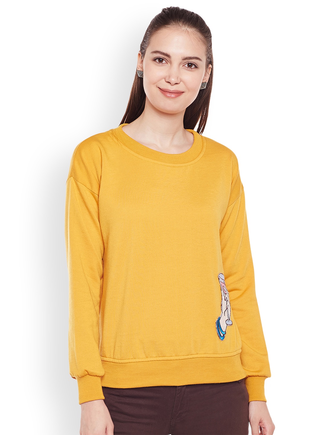 

Belle Fille Women Mustard Yellow Solid Sweatshirt