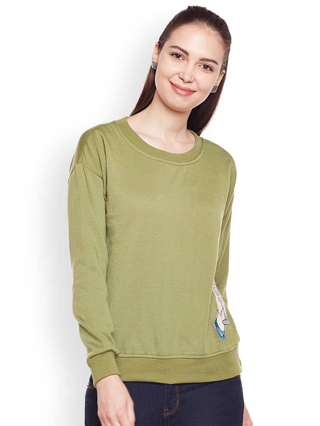 

Belle Fille Women Olive Green Solid Sweatshirt