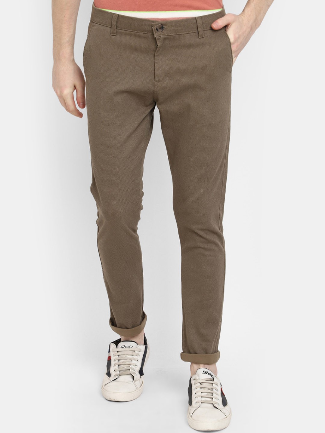 

V-Mart Men Classic Regular Fit Easy Wash Cotton Chinos, Brown