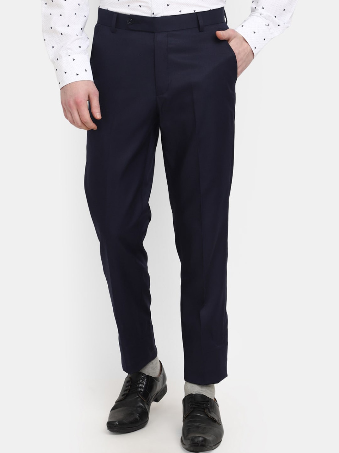 

J White by Vmart Men Cotton Classic Slim Fit Easy Wash Formal Trousers, Navy blue