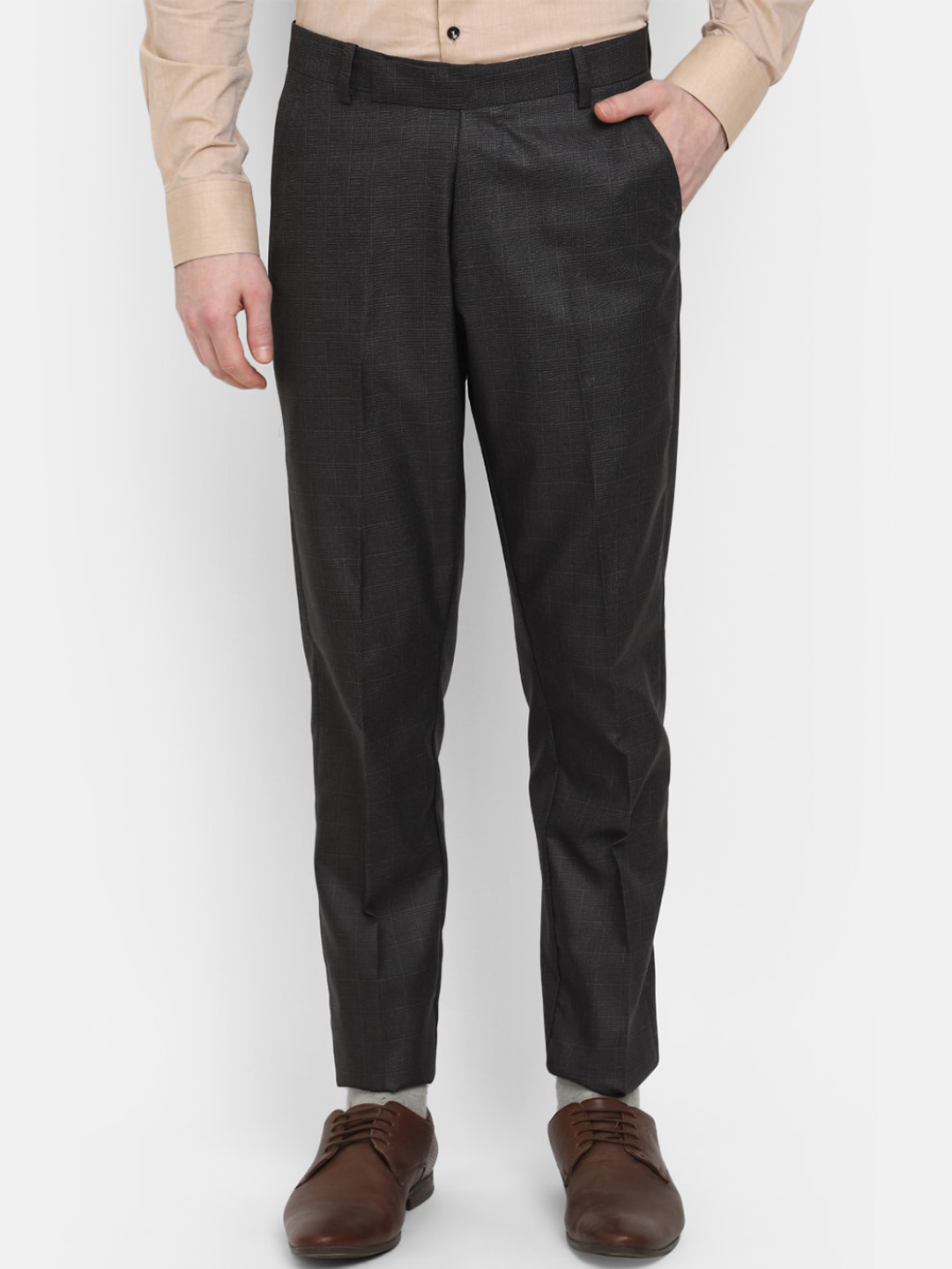 

J White by Vmart Men Classic Slim Fit Easy Wash CottonA Formal Trousers, Brown
