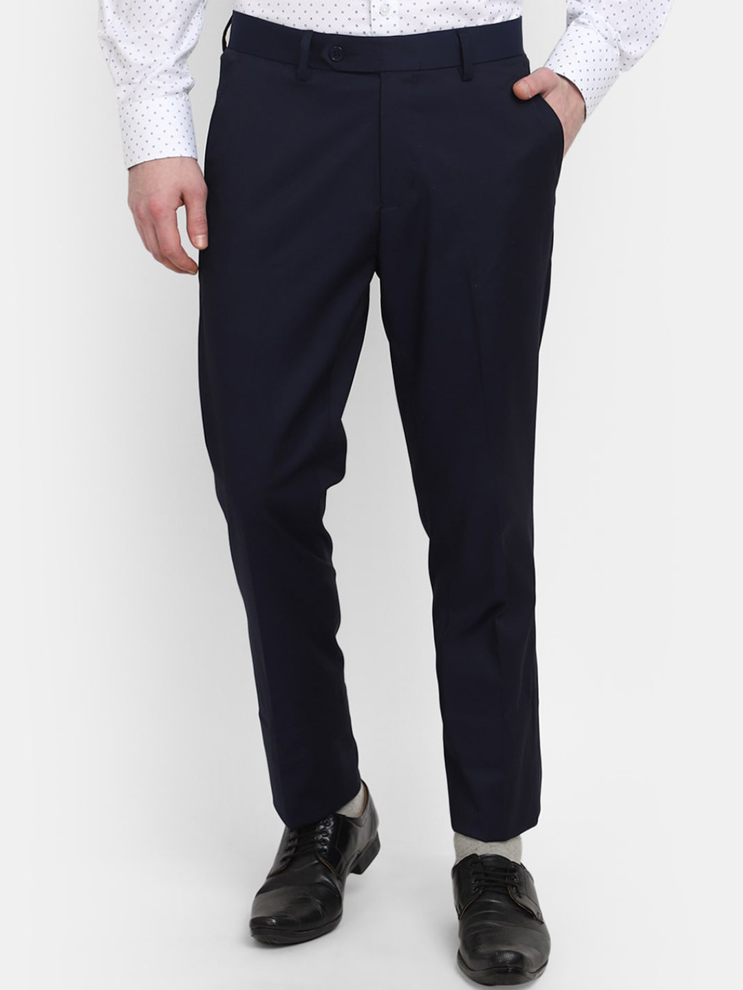 

J White by Vmart Men Classic Slim Fit Easy Wash CottonA Formal Trousers, Navy blue