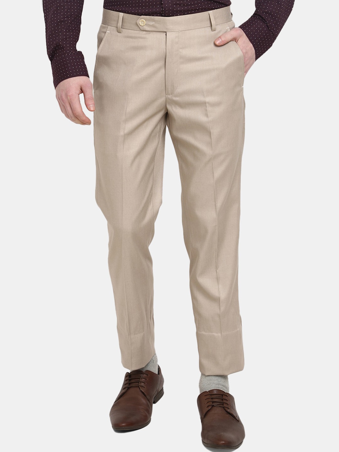 

J White by Vmart Men Classic Slim Fit Easy Wash CottonA Formal Trousers, Beige