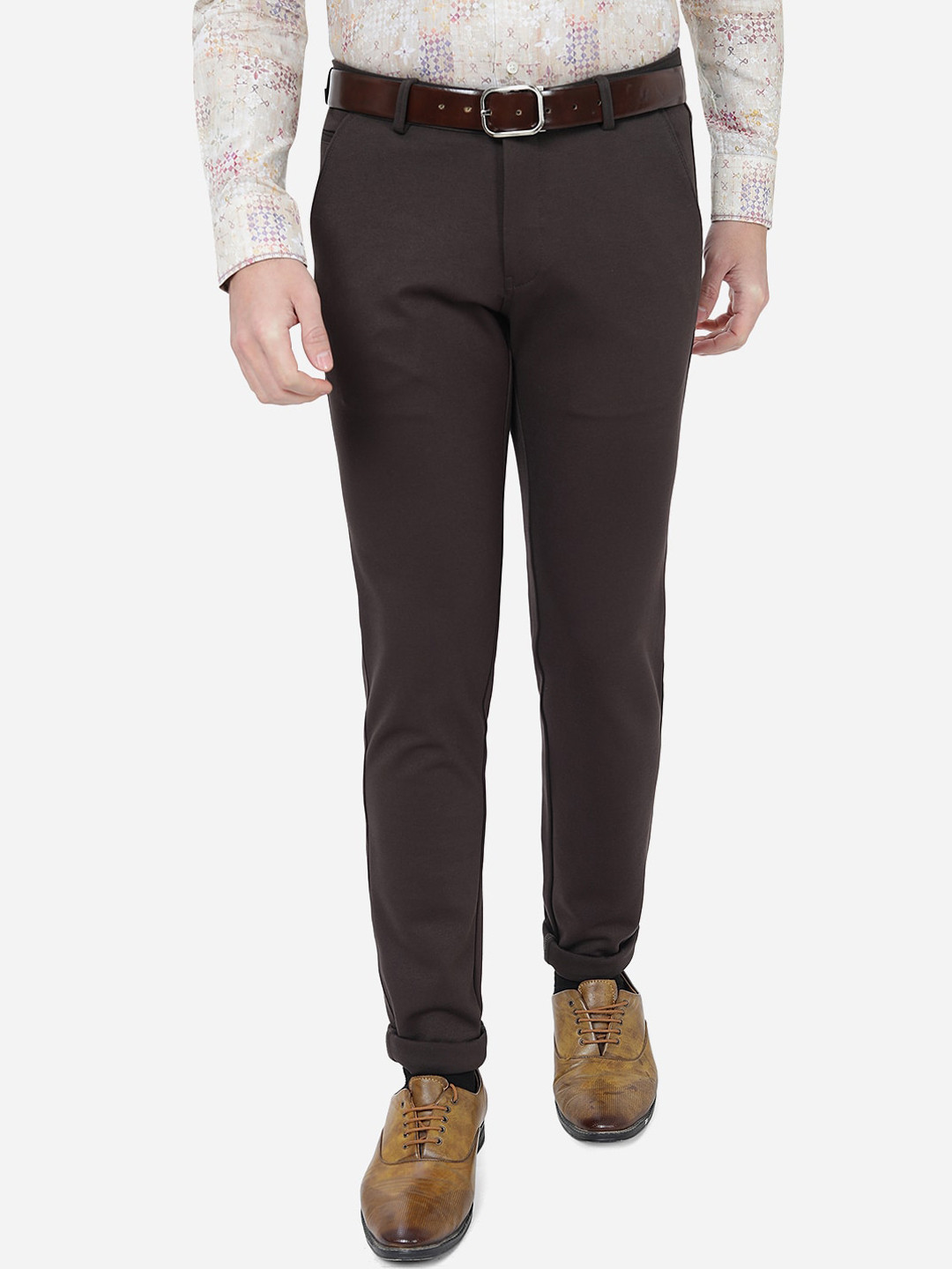 

JB STUDIO Men Slim Fit Cotton Formal Trousers, Brown