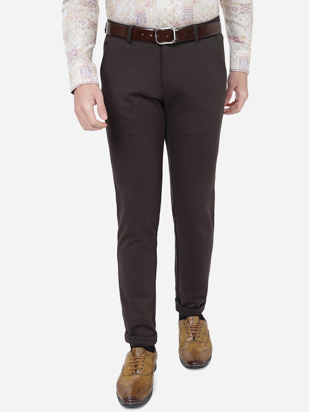 

JB STUDIO Men Slim Fit Cotton Formal Trousers, Brown