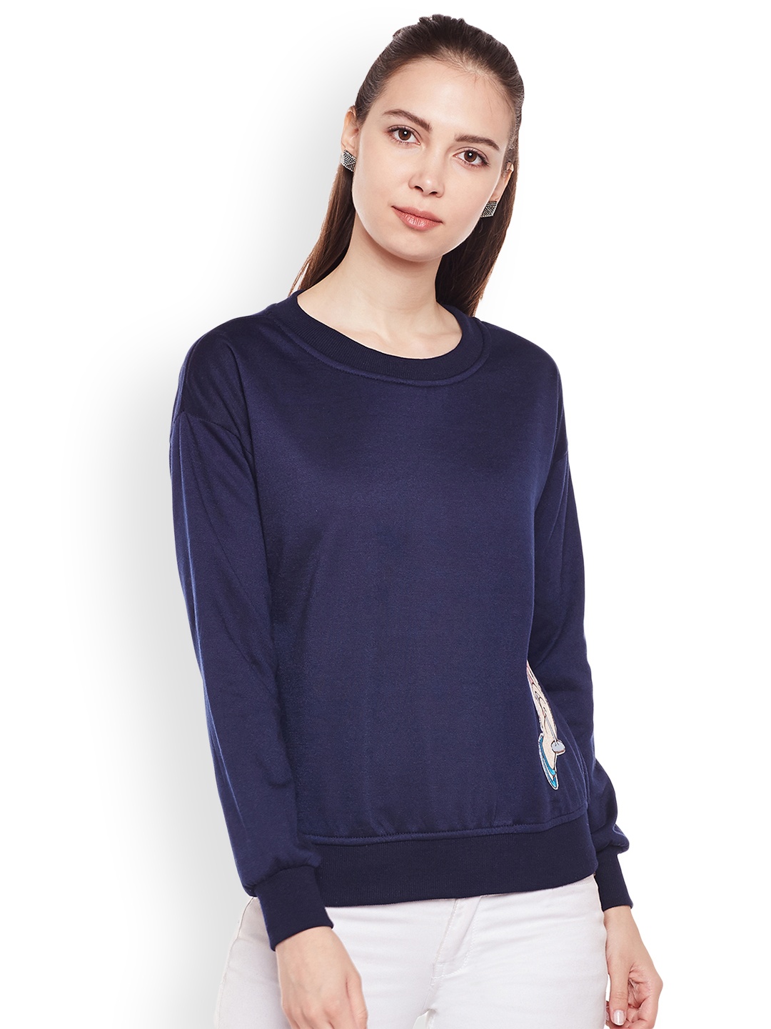 

Belle Fille Women Navy Blue Solid Sweatshirt