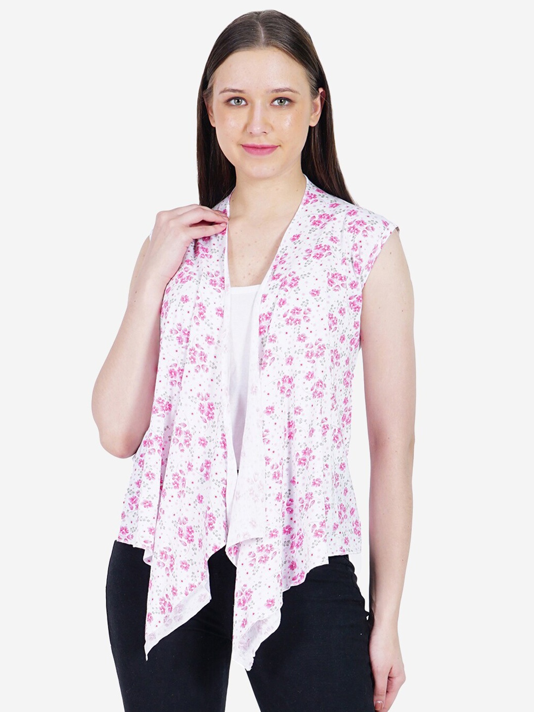 

TEEMOODS Women Printed Cotton Waterfall Shrug, Pink